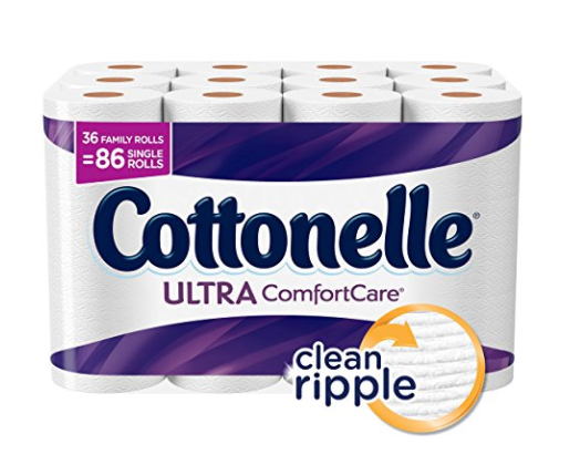 36 family rolls of Cottonelle Ultra ComfortCare toilet paper