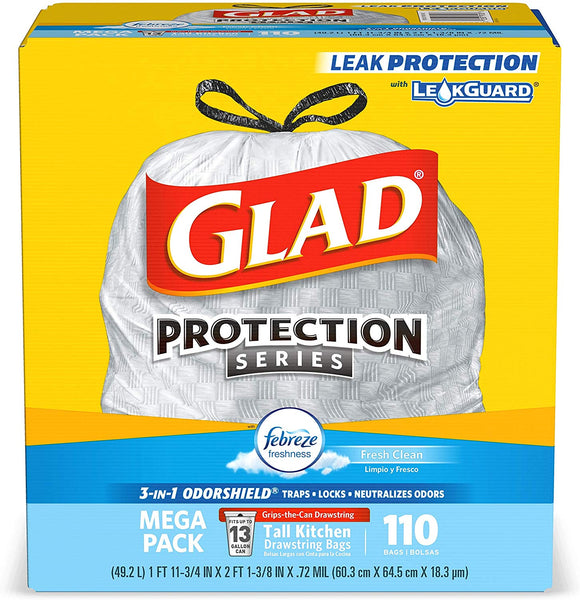 110 Glad Tall Kitchen 13 Gallon Drawstring Trash Bags