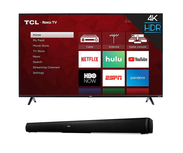 TCL TV LED inteligente Roku 4K de 43 o 50 pulgadas (2019) con barra de sonido de cine en casa
