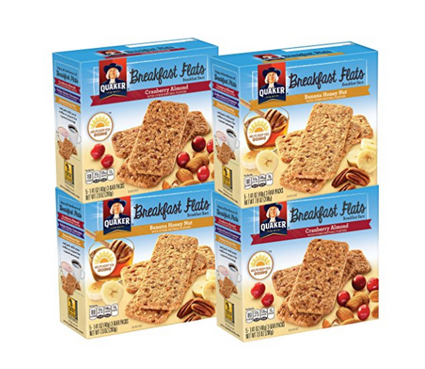 Paquete de 20 Quaker Breakfast Flats, paquete variado, barras de desayuno