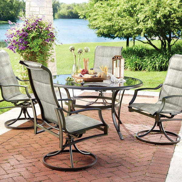 5-Piece Padded Sling Patio Dining Set With Glass Top