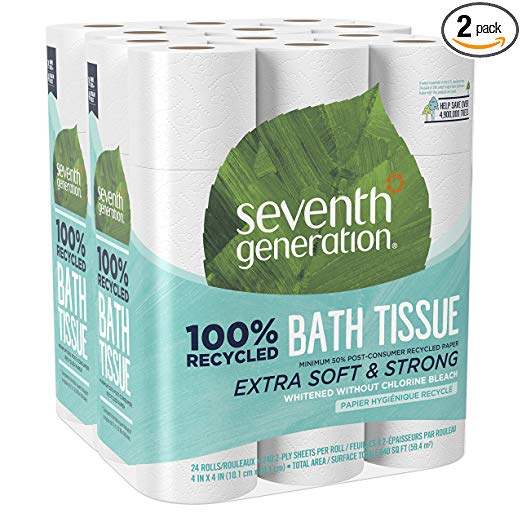 Papel higiénico Seventh Generation, papel higiénico, 100% papel reciclado, 24 unidades (paquete de 2)