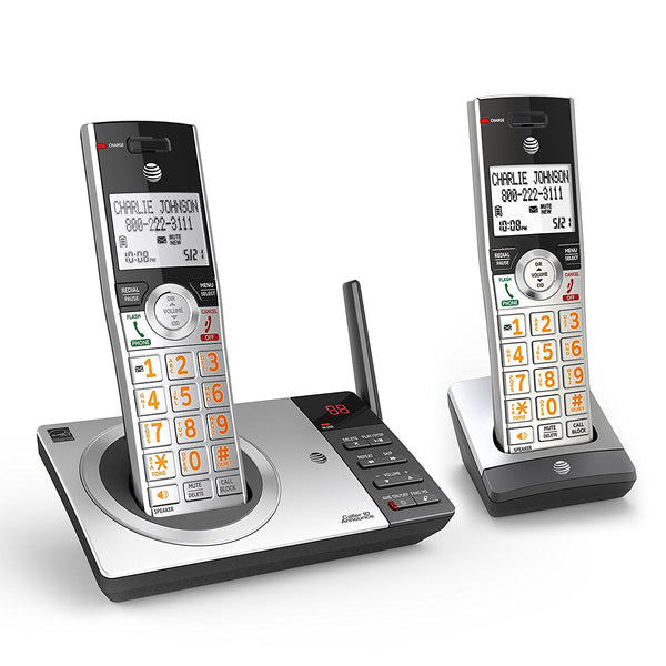 Teléfono inalámbrico expandible AT&amp;T de 2 auriculares con sistema de contestadora y bloqueador de llamadas inteligente