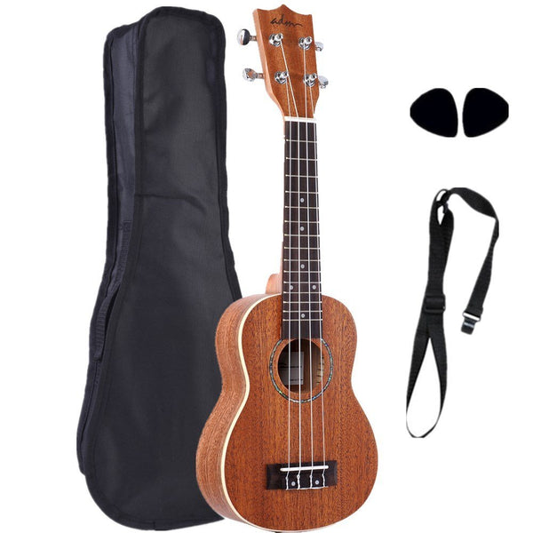 Ukelele Soprano de 21" de caoba, paquete básico profesional con funda