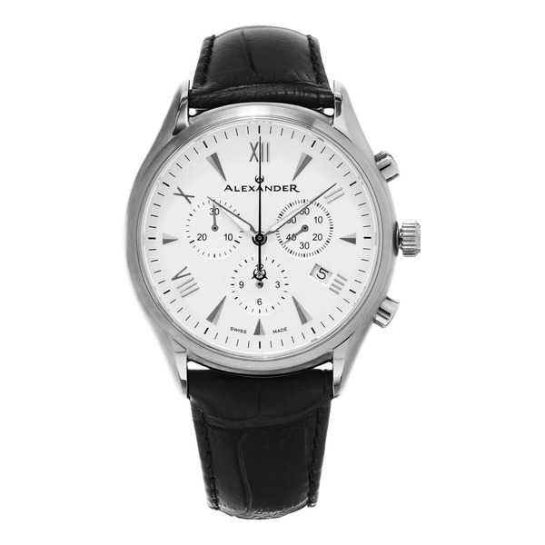 Alexander Men's Swiss Made Chronograph Pella Black Leather Strap Watch