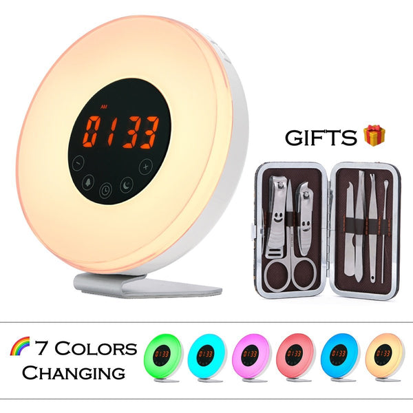 7 color changing alarm clock + nail clipper set