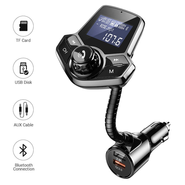 Hands-Free Bluetooth FM Transmitter With Fast Charging Ports