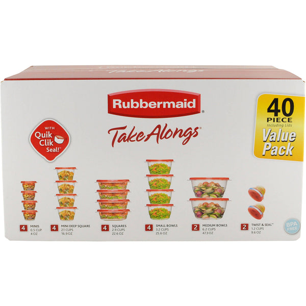 Rubbermaid TakeAlongs Food Storage Container, 40-Piece Set, Red