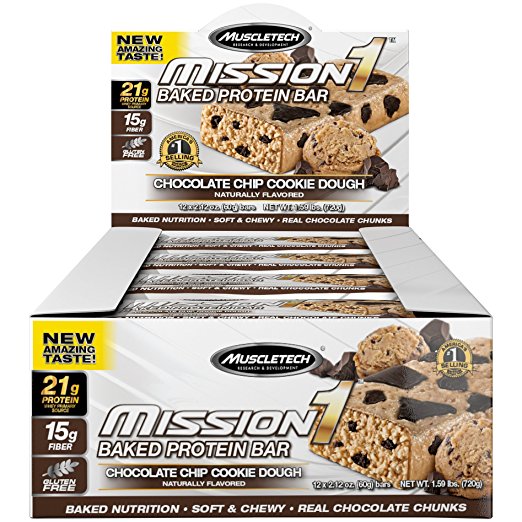 Paquete de 12 barras de proteína de masa para galletas MuscleTech Mission