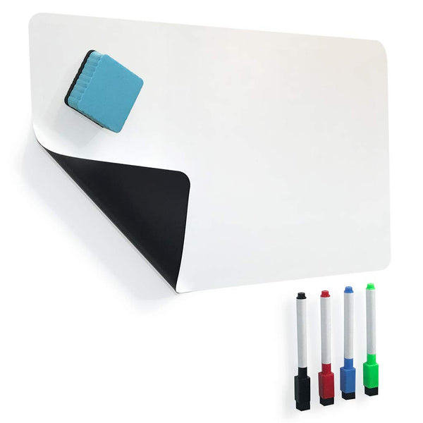 Hoja de pizarra magnética de borrado en seco para frigorífico con 4 marcadores y borradores