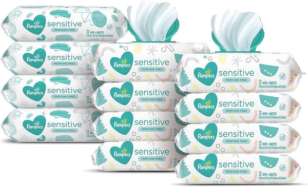 12 paquetes de toallitas para bebés a base de agua sensibles Pampers de 72 unidades