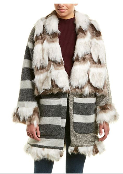 French Connection wool and fur trimmed coat