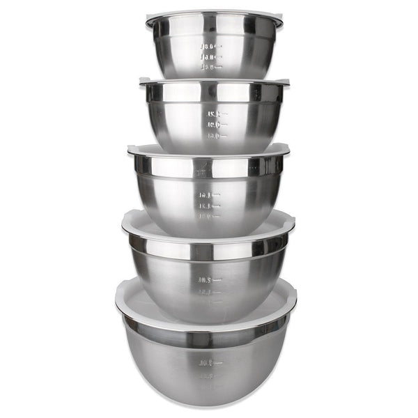 Set of 5 Stainless Steel Mixing Bowls with Plastic Lids