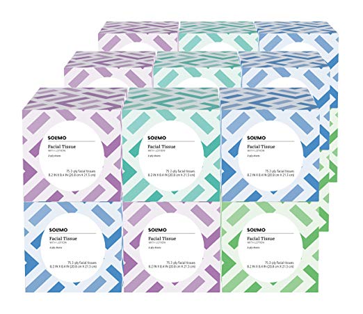 18 Boxes Of Amazon Brand - Solimo Facial Tissues with Lotion