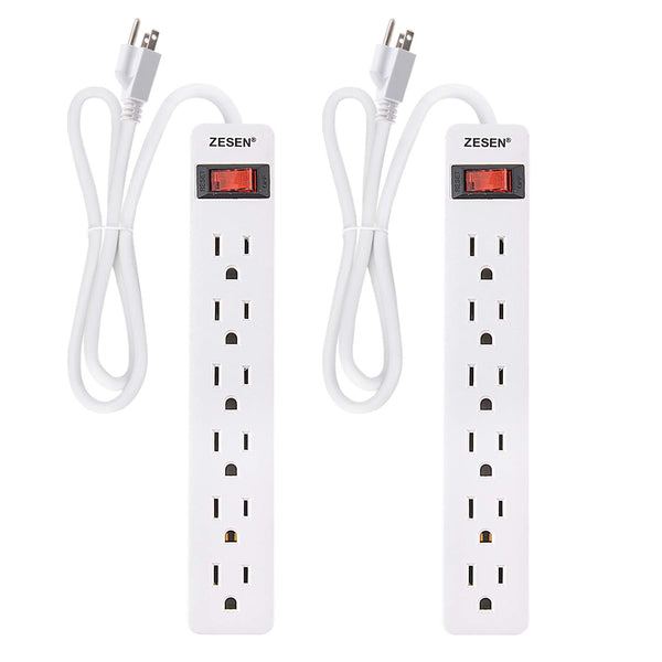 2 Pack 6 Outlet Power Strips