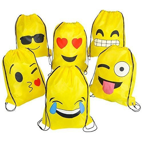 Pack of 6 Emoji Drawsting Backpack Bags