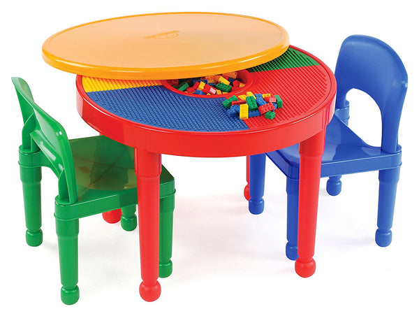 Tot Tutors Kids 2-in-1 Plastic LEGO-Compatible Activity Table and 2 Chairs Set