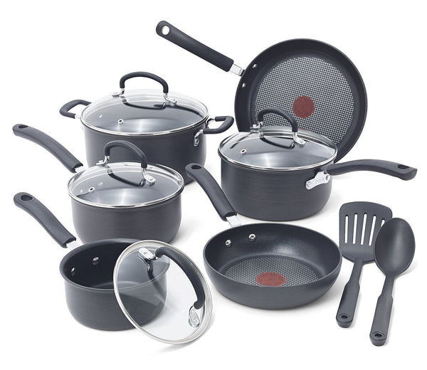 Juego de utensilios de cocina antiadherentes T-fal de 12 piezas.