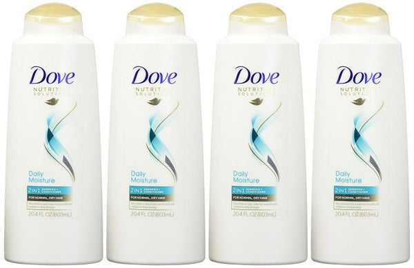 4 bottles of Dove 2 In 1 Daily Moisture Shampoo And Conditioner