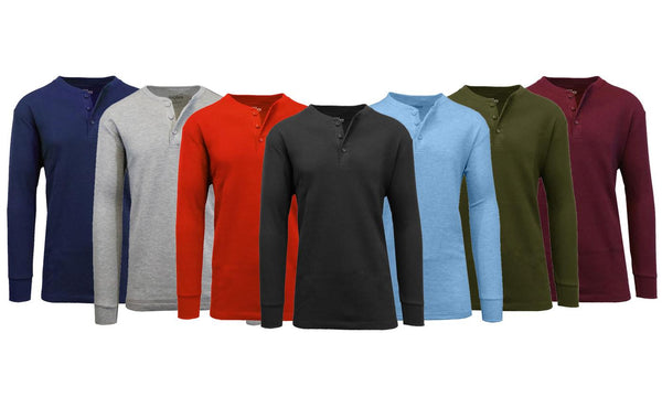 Galaxy by Harvic Camisetas térmicas Henley de punto gofre para hombre (paquete de 3)