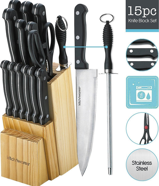 15 piece knife set with wooden block