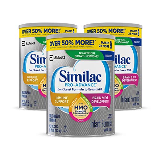 Paquete de 3 fórmulas infantiles Similac Pro-Advance sin OGM con hierro de 36 oz