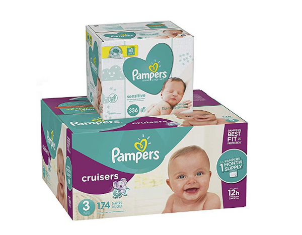 One month supply Pampers + 336 baby wipes FREE