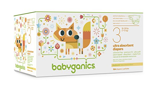 Pack of 184 of size 3 Babyganics Ultra Absorbent Diapers