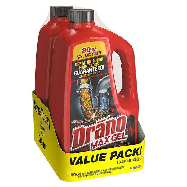 Twin pack of Drano Max Clog Remover, 160 oz
