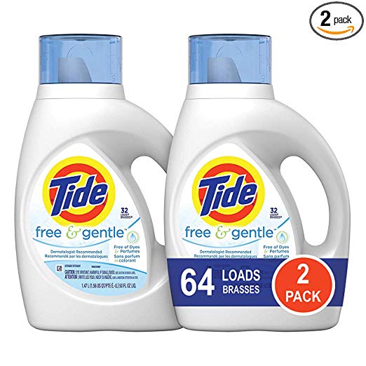 2 botellas de detergente líquido para ropa HE suave y sin Tide