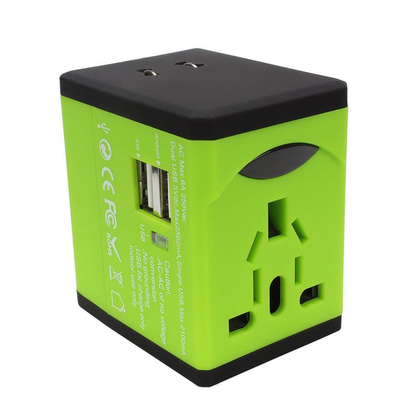 International travel adapter with dual USB charging ports
