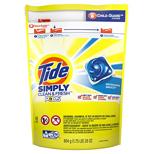 Tide Simply Clean & Fresh PODS Liquid Detergent Pacs, Refreshing Breeze, 43 Loads