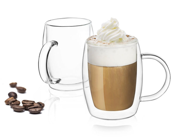 Set of 2 glass coffee mugs