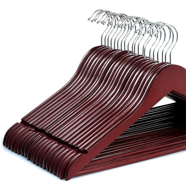 Pack of 20 Solid Cherry Wood Suit Hangers with Non Slip Bar