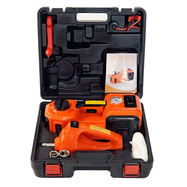 MarchInn Electric Hydraulic Floor Jack and Tire Inflator Pump and LED Flashlight 3 in 1 Set