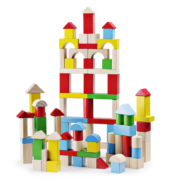 100 Piece Wooden Building Blocks Construction Toy Set