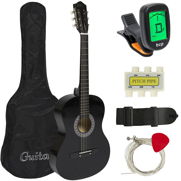 Beginners 38'' Acoustic Guitar with Case, Strap, Digital E-Tuner, and Pick