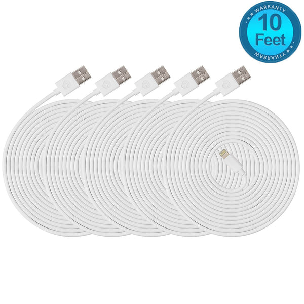 Paquete de 5 cables Lightning de 10 pies con 1 año de garantía