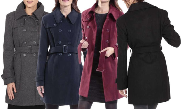 Alpine Swiss Keira Women's Wool Double-Breasted Belted Trench Coats
