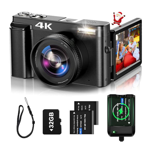 48mp 4k Vlogging Camera, 16x Autofocus Zoom, 32gb Card