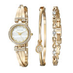 Anne Klein Juego de pulsera y reloj tipo brazalete con detalles de cristal de 24 mm para mujer