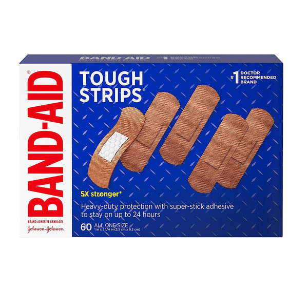 60 Band-Aid Brand Tough-Strips Adhesive Bandages for Heavy-Duty Wound Protection and First Aid