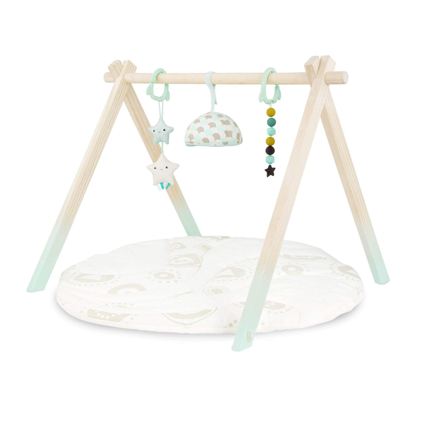 B. Toys B. Baby Wooden Starry Sky Play Gym - 3 juguetes sensoriales colgantes - Algodón orgánico y madera natural