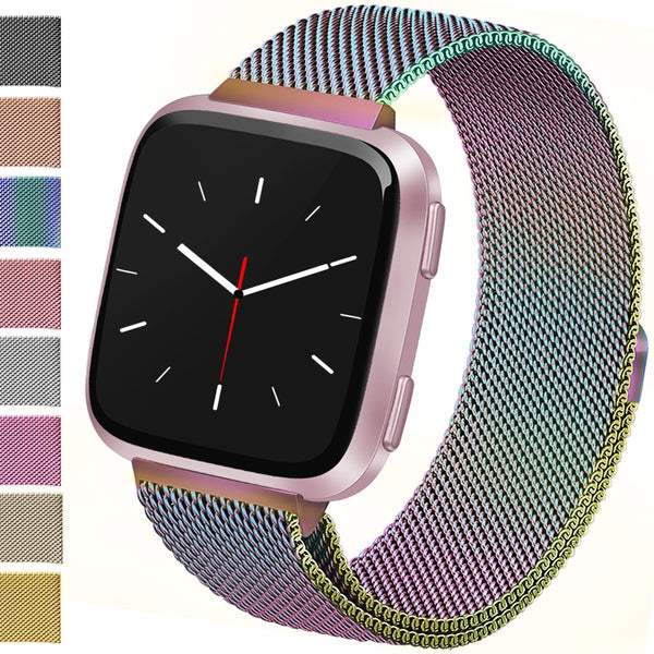 Vancle para bandas Fitbit Versa, pulseras de repuesto de metal con lazo de malla milanesa de acero inoxidable