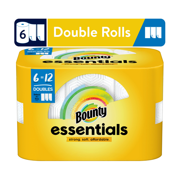 6 rollos dobles de toallas de papel Bounty Essentials de tamaño selecto