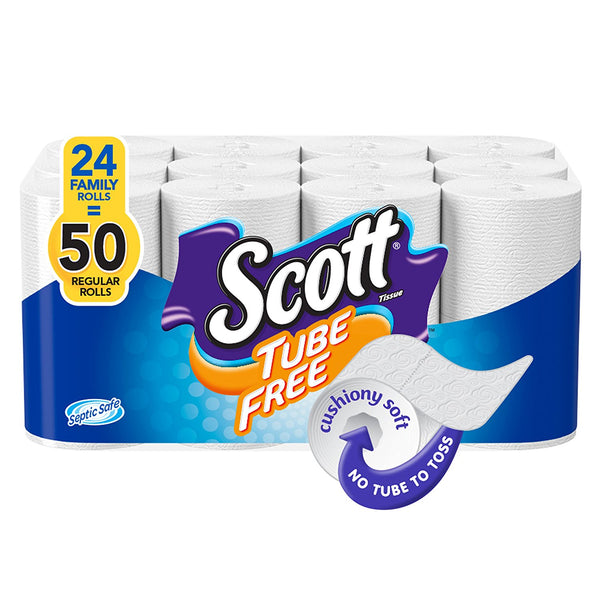 24 Family Rolls of Scott tube free toilet paper