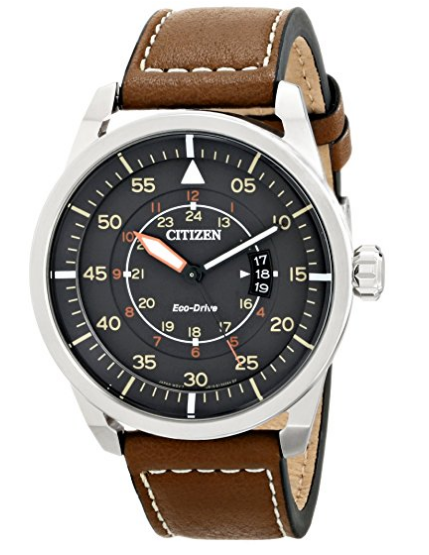 Reloj Citizen Eco-Drive para hombre de acero inoxidable con correa de piel marrón