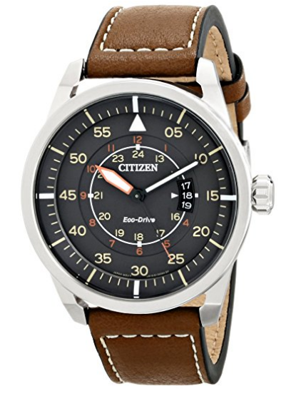 Citizen Eco-Drive Men's Stainless Steel Watch with Brown Leather Strap