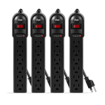 4-Pack 6-Outlet Power Strip with Surge Protection and Lighted Switch
