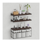 Juego de estantes flotantes de pared de 3 niveles con cesta ajustable
